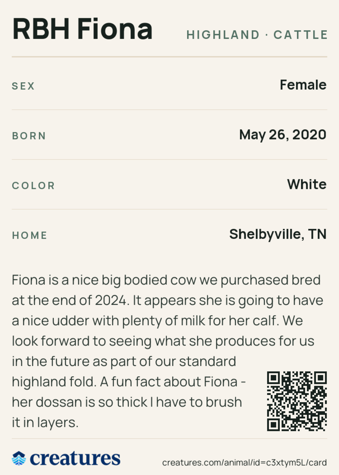 RBH Fiona Creature Card back