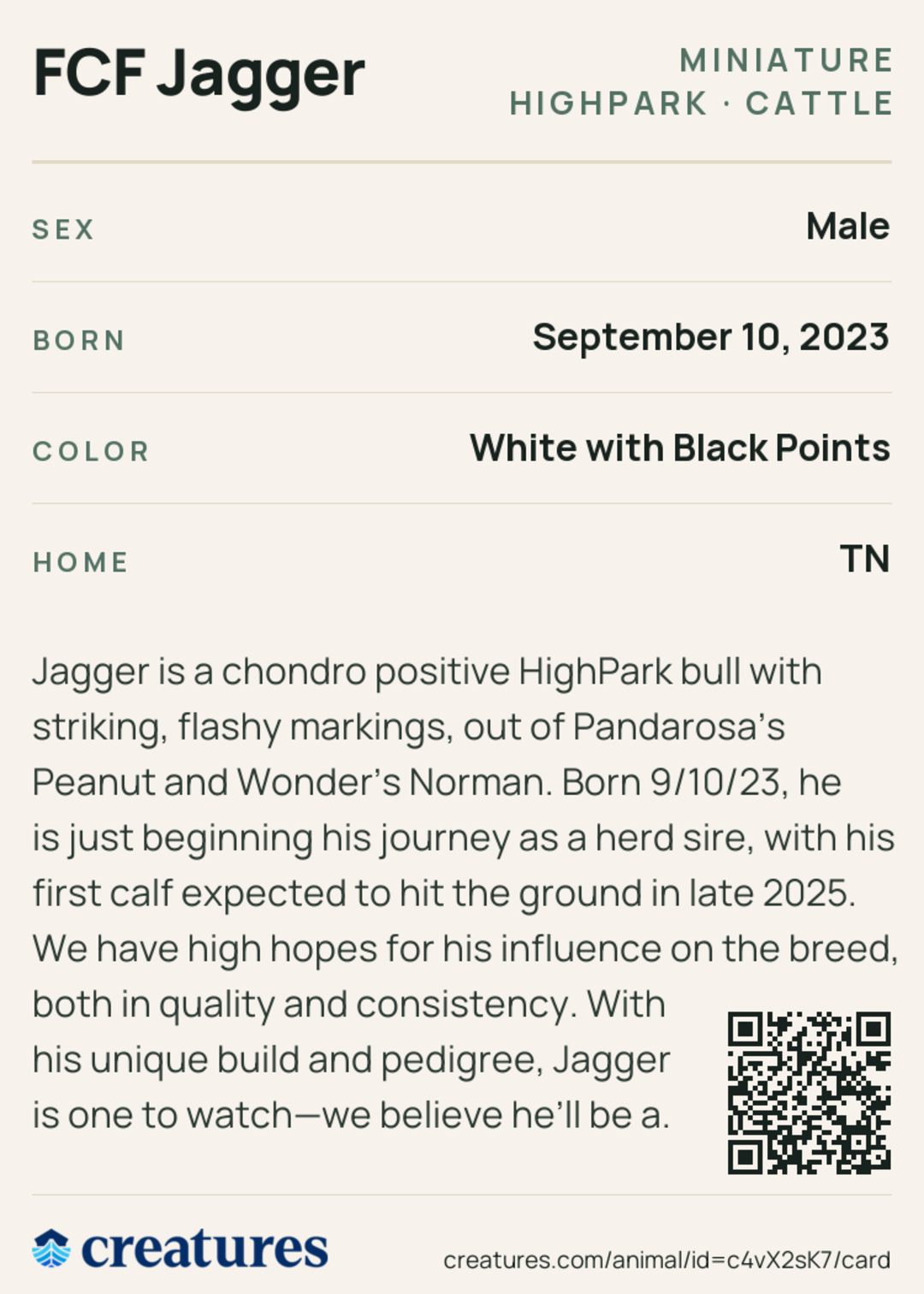 FCF Jagger Creature Card back
