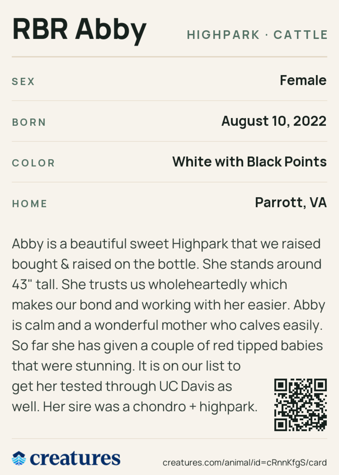 RBR Abby Creature Card back