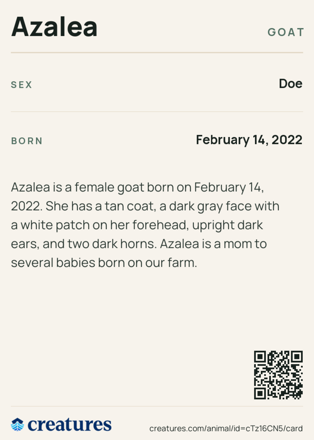 Azalea Creature Card back