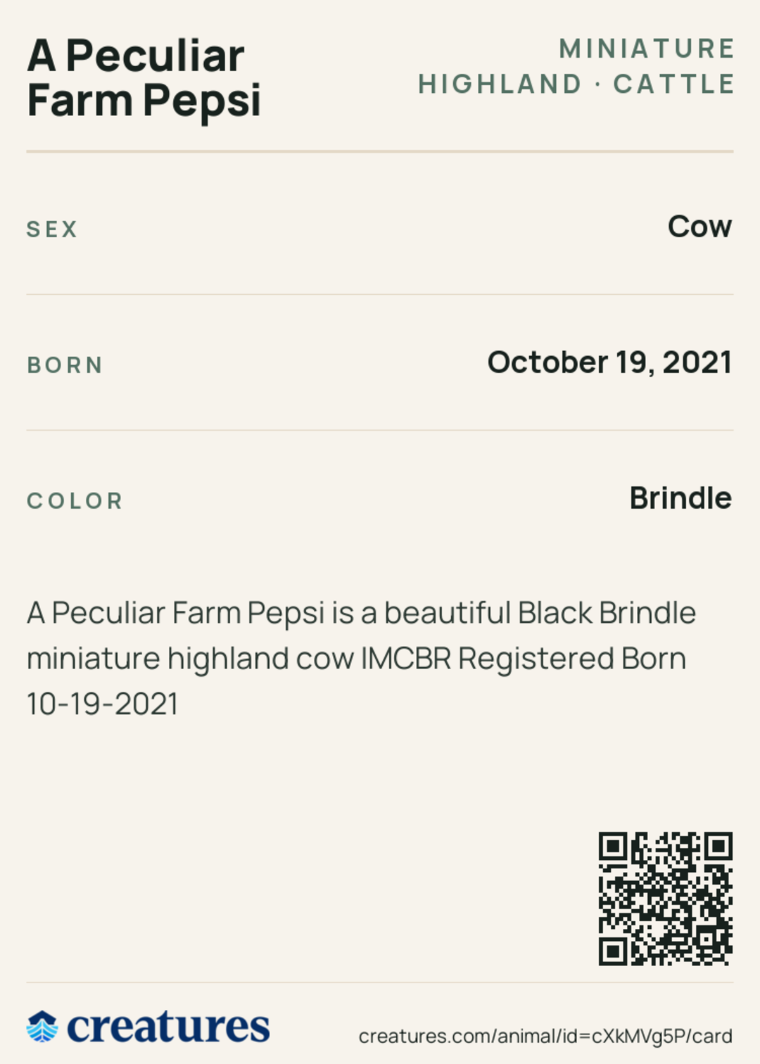 A Peculiar Farm Pepsi Creature Card back