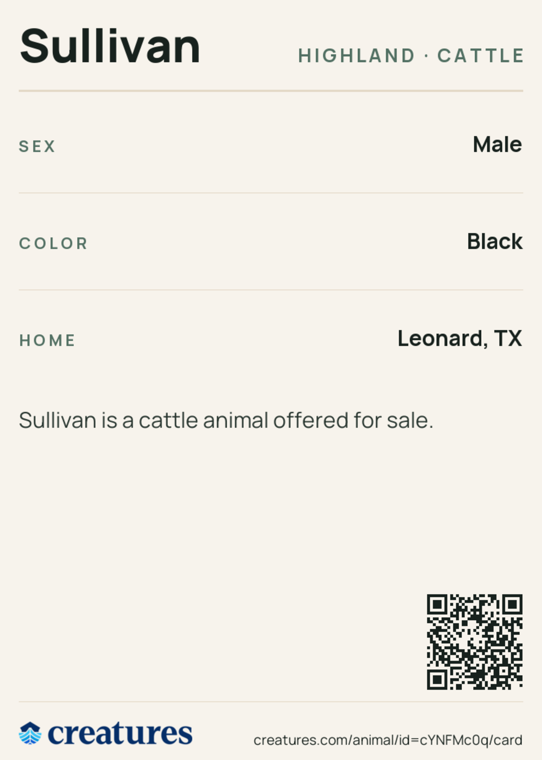 Sullivan Creature Card back