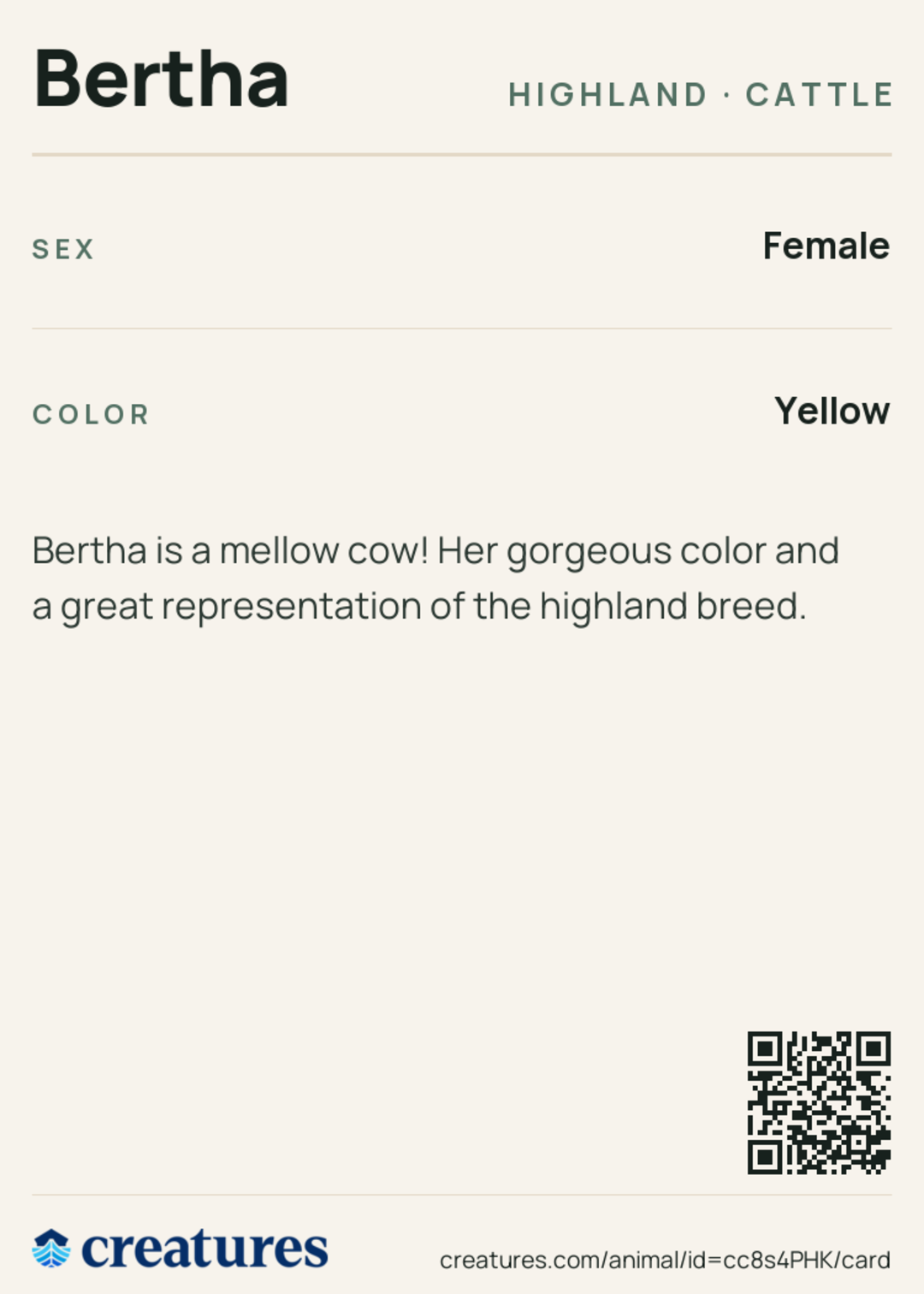 Bertha Creature Card back