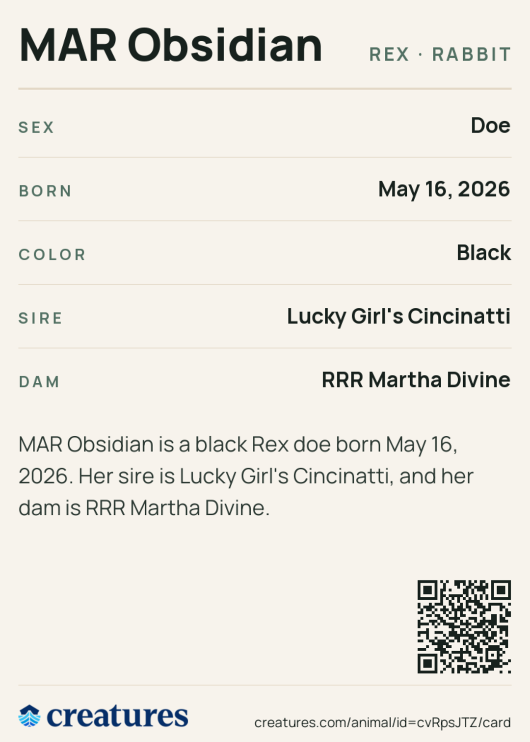 MAR Obsidian Creature Card back