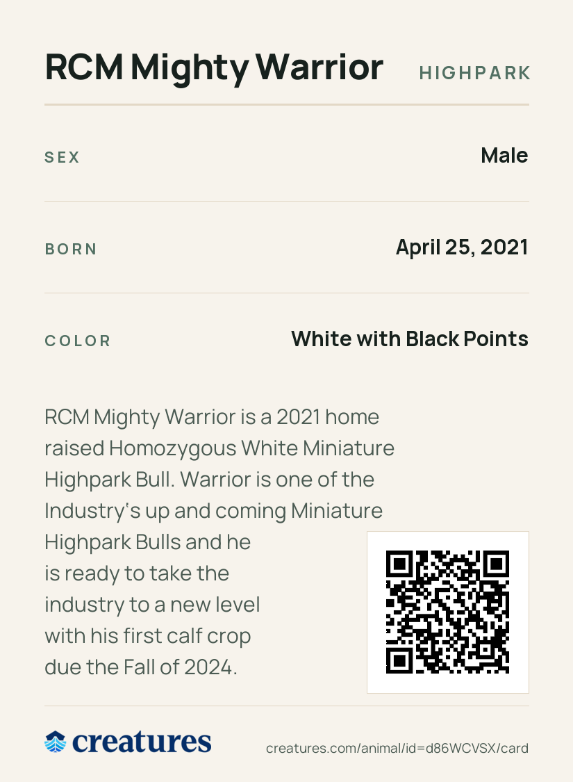 RCM Mighty Warrior Creature Card back