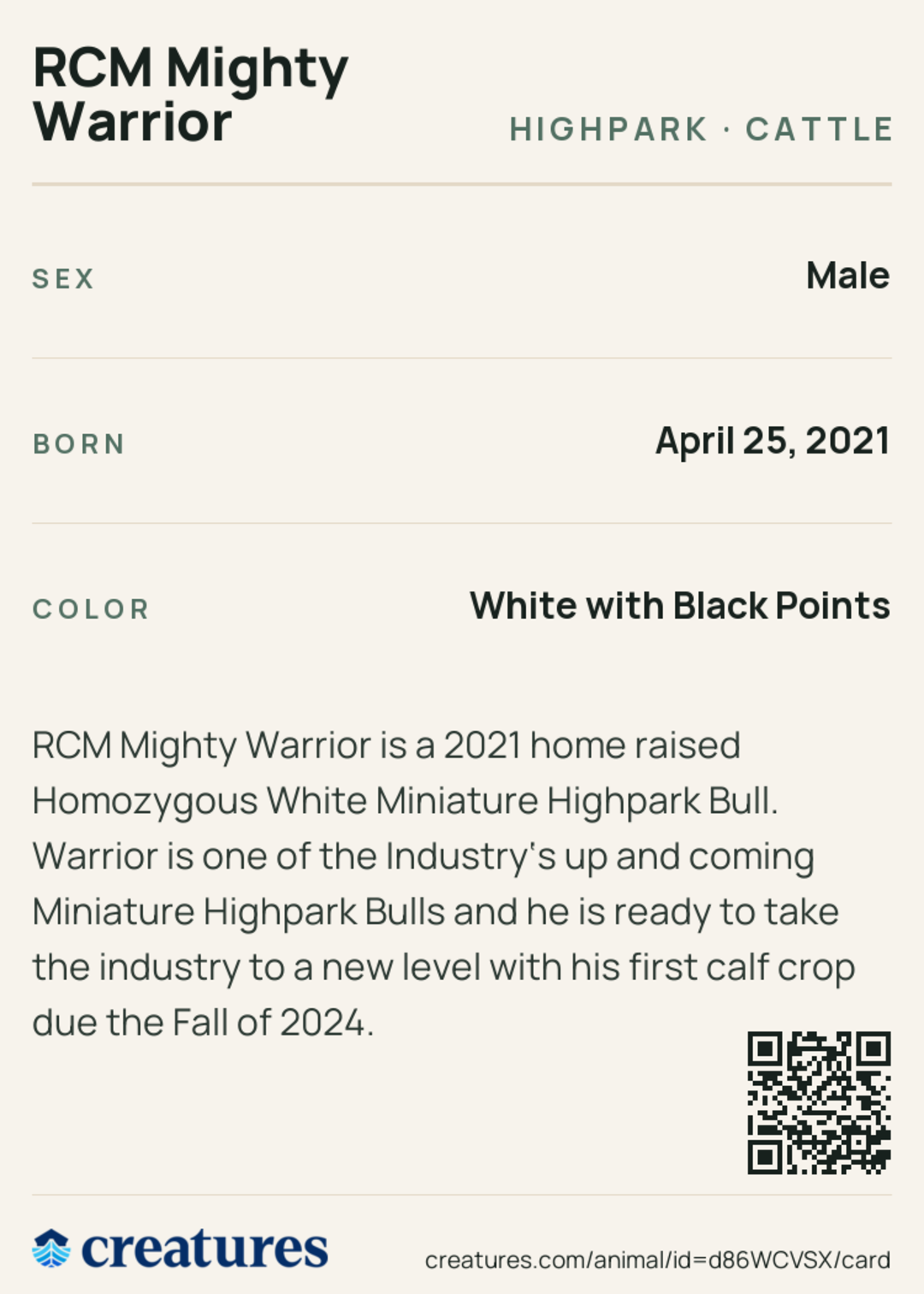 RCM Mighty Warrior Creature Card back