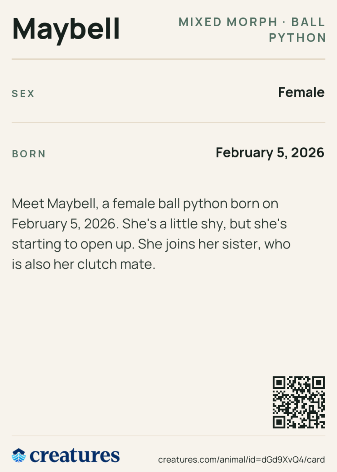 Maybell Creature Card back