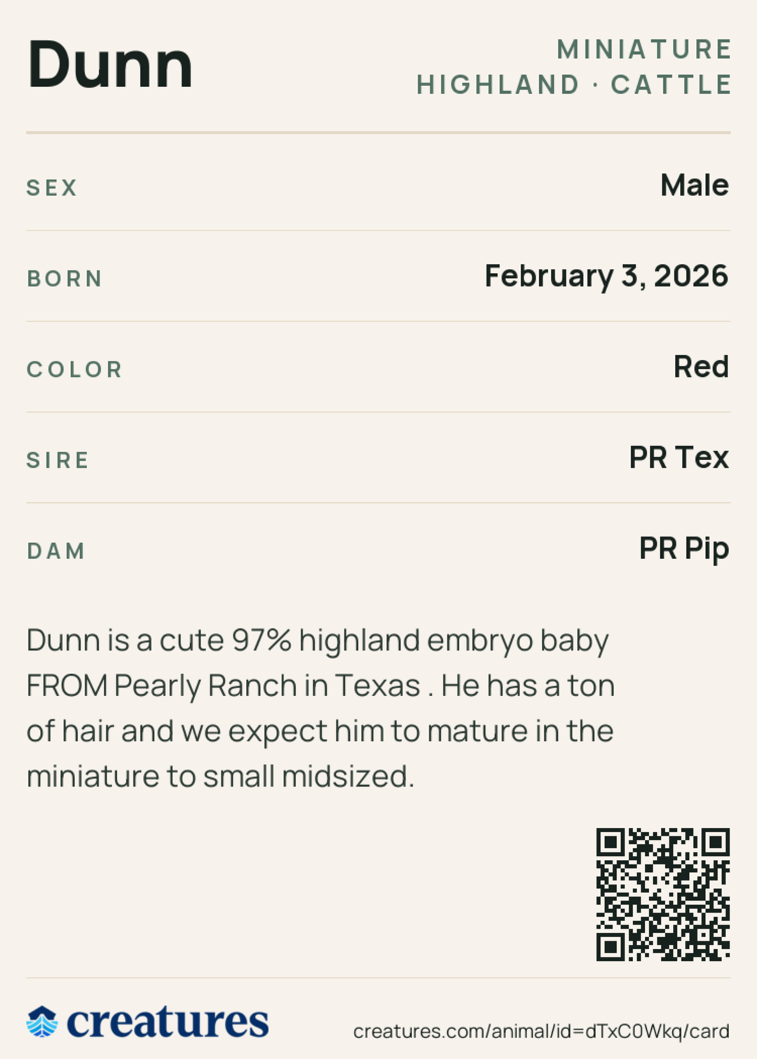 Dunn Creature Card back