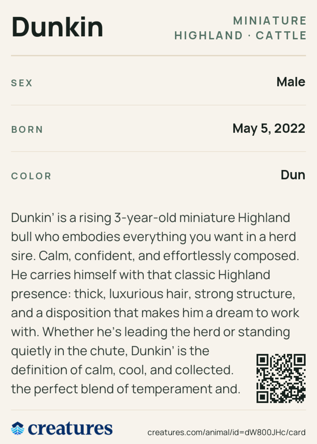 Dunkin Creature Card back