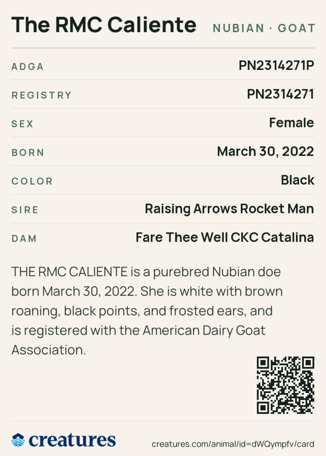 The RMC Caliente Creature Card back