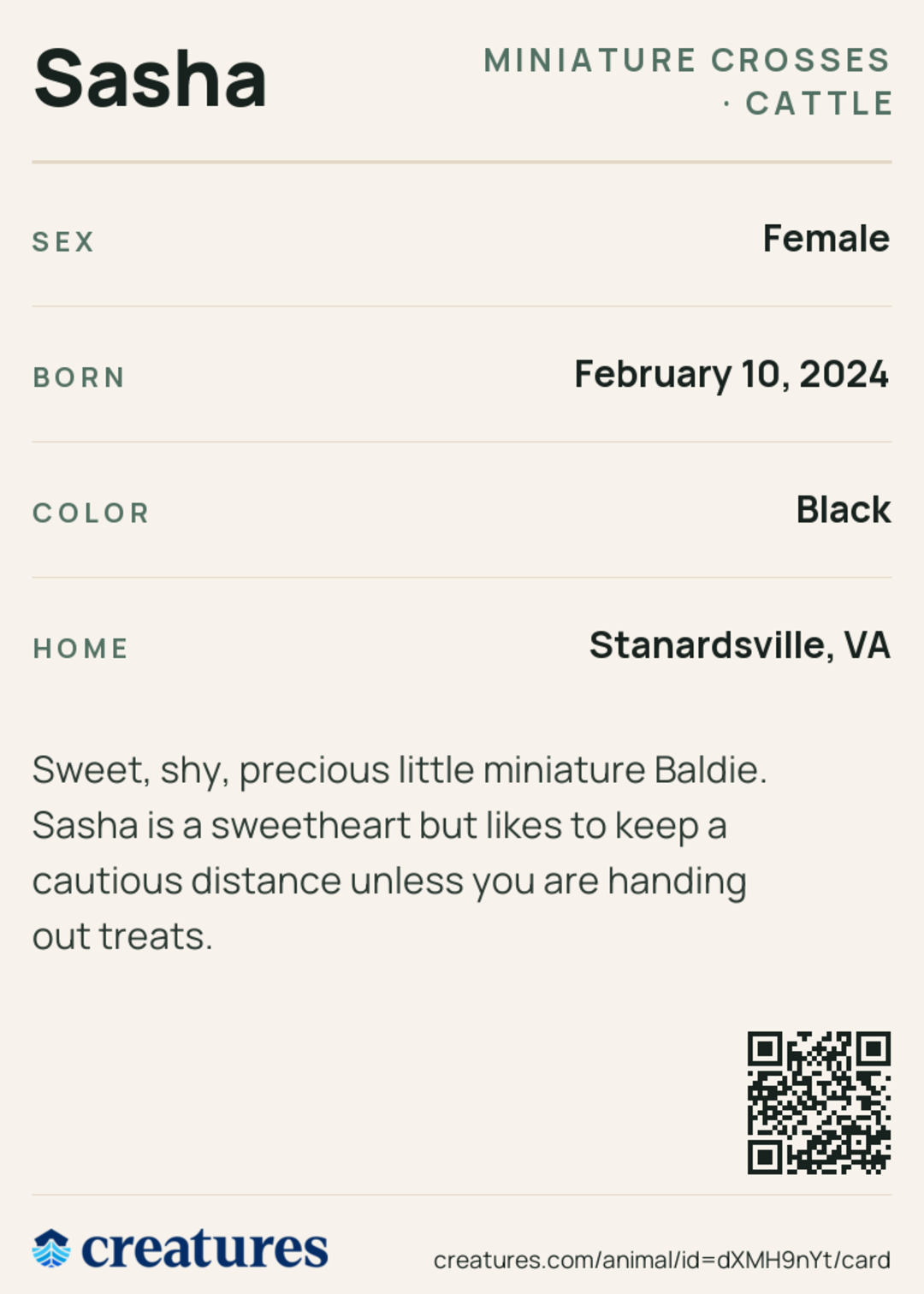 Sasha Creature Card back