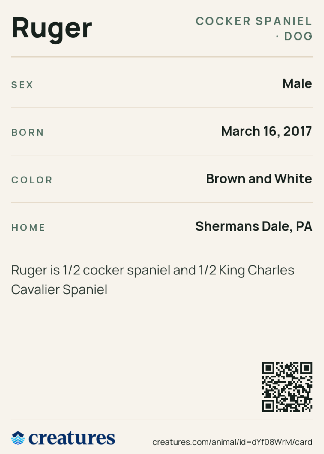 Ruger Creature Card back