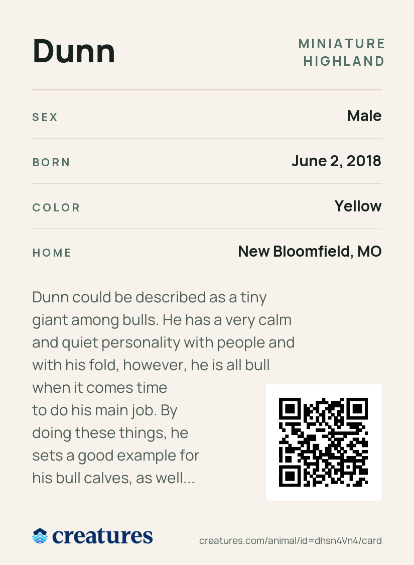 Dunn Creature Card back