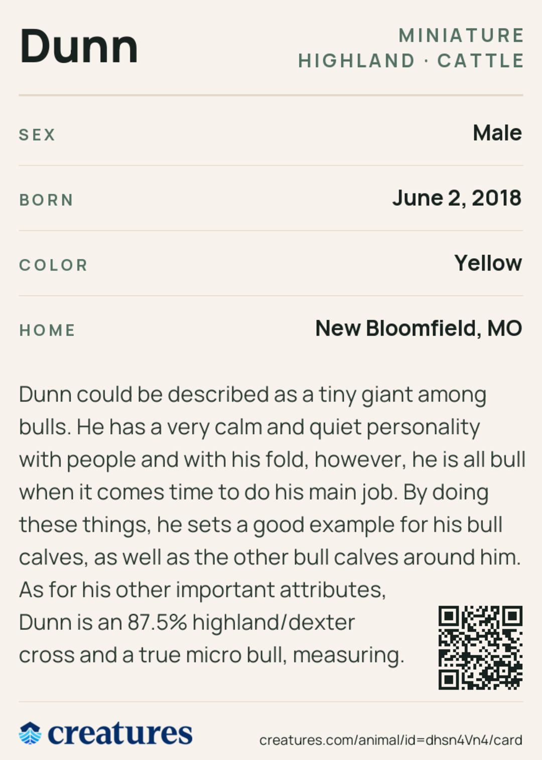 Dunn Creature Card back