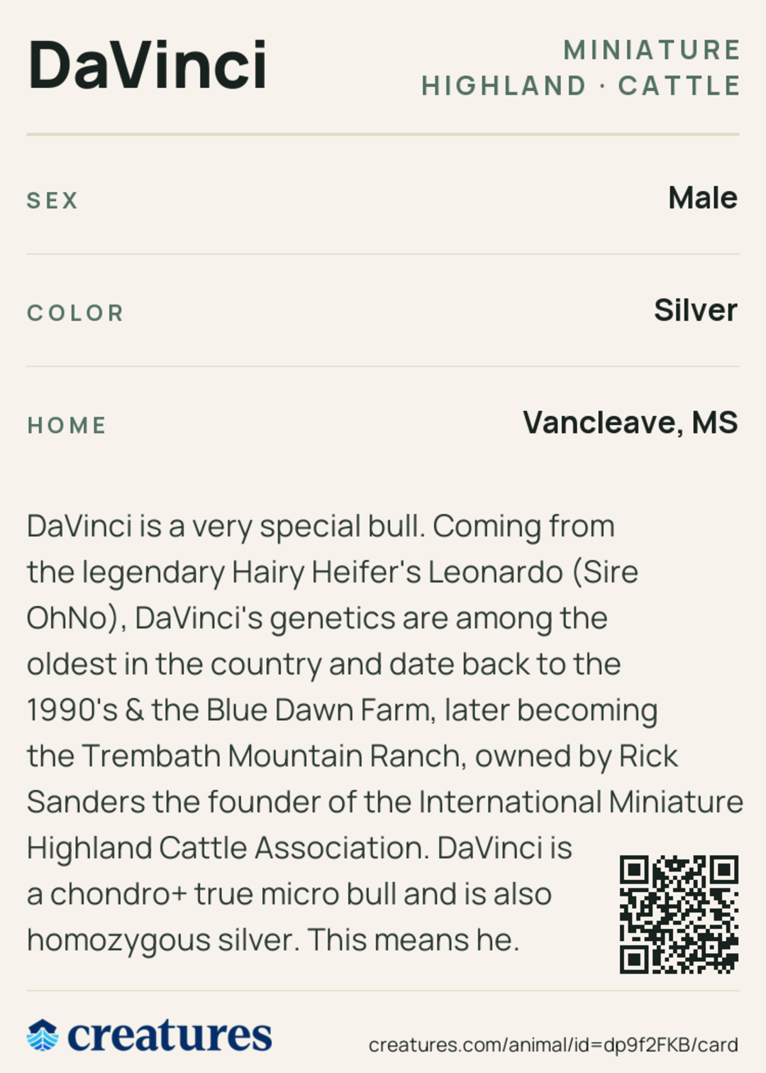DaVinci Creature Card back