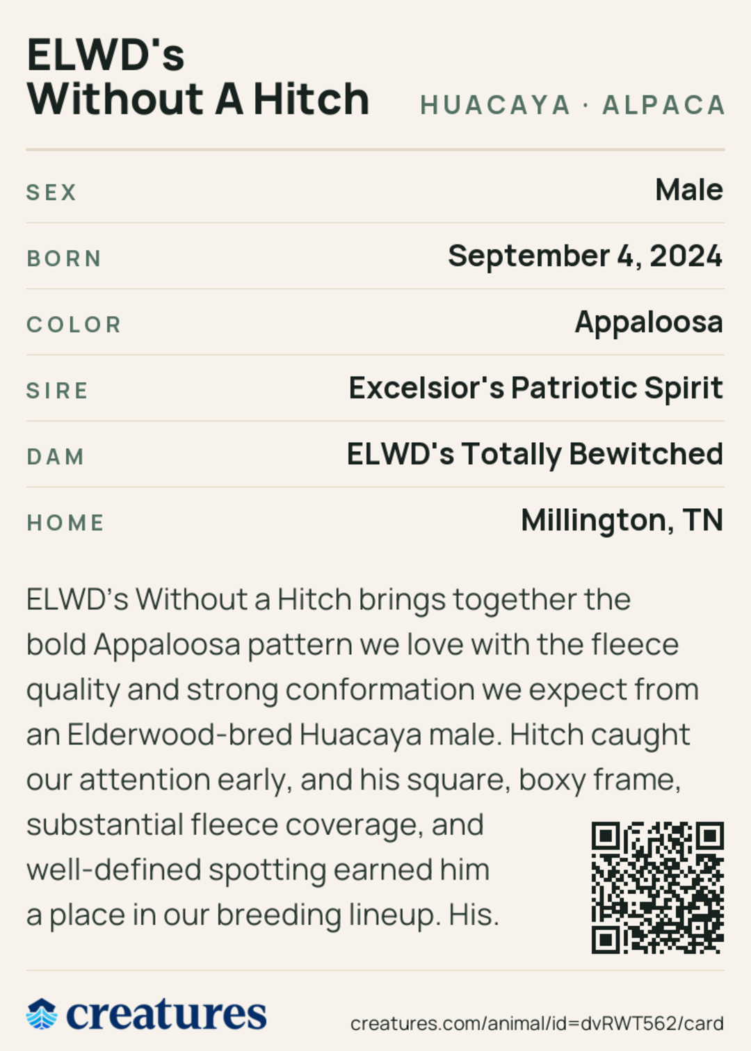 ELWD's Without A Hitch Creature Card back