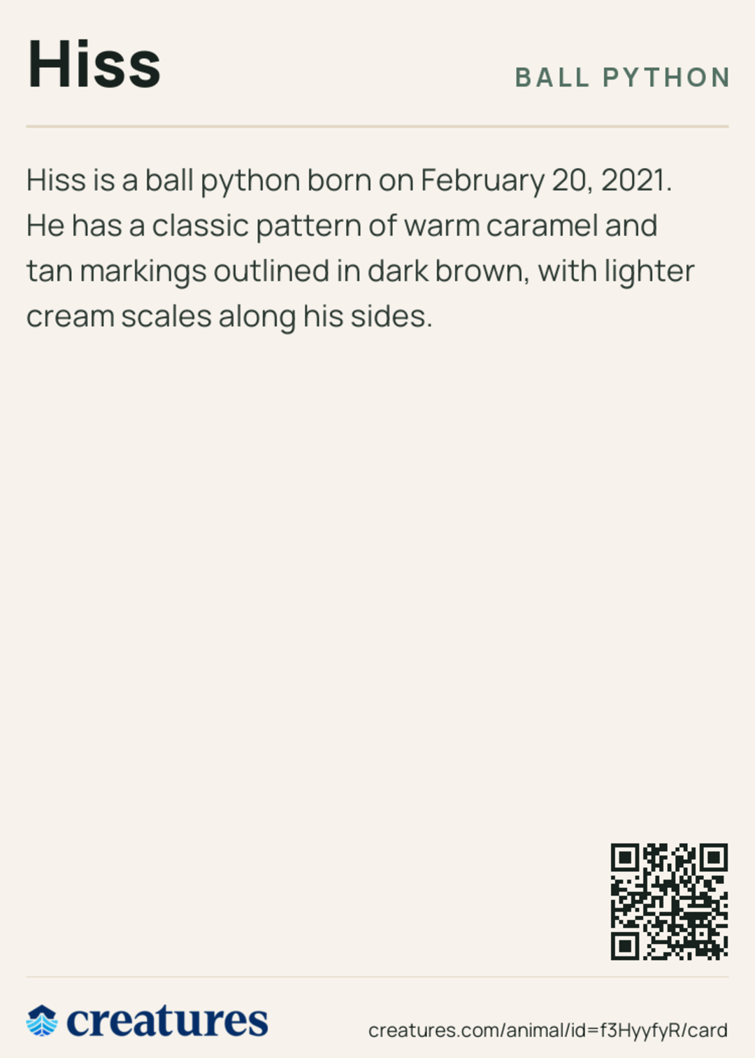 Hiss Creature Card back