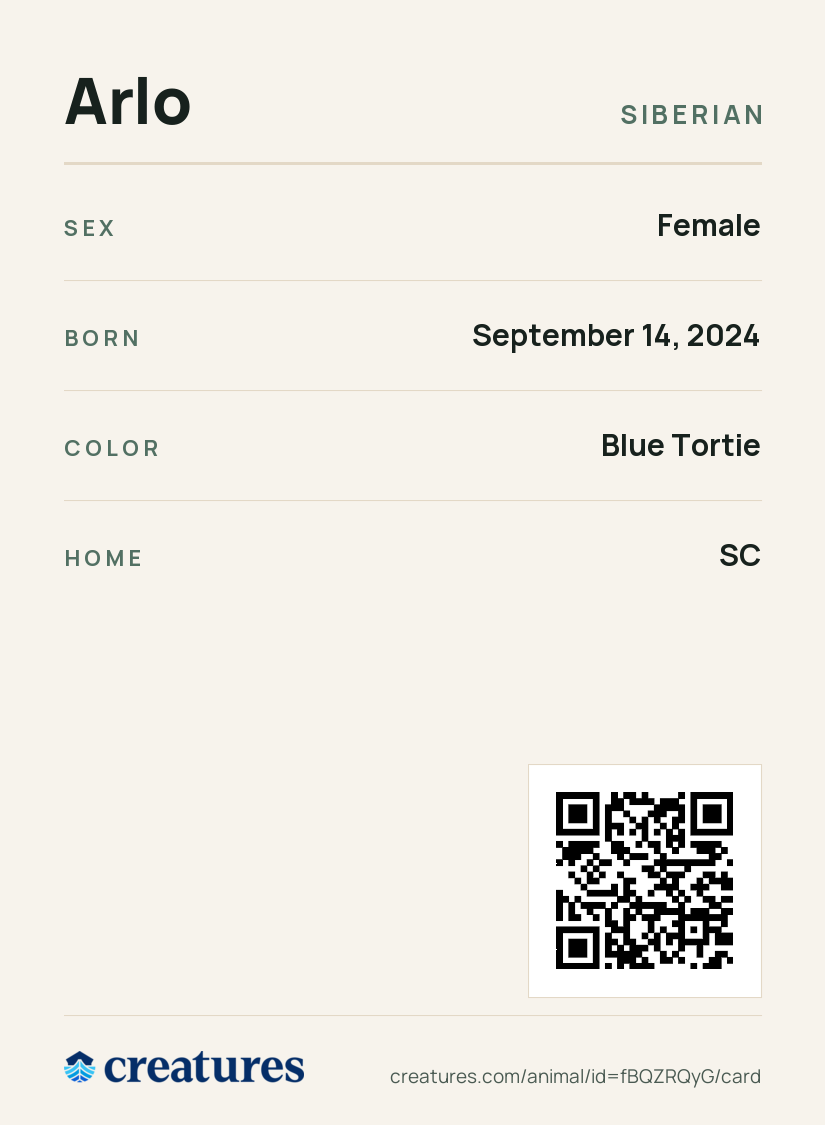 Arlo Creature Card back
