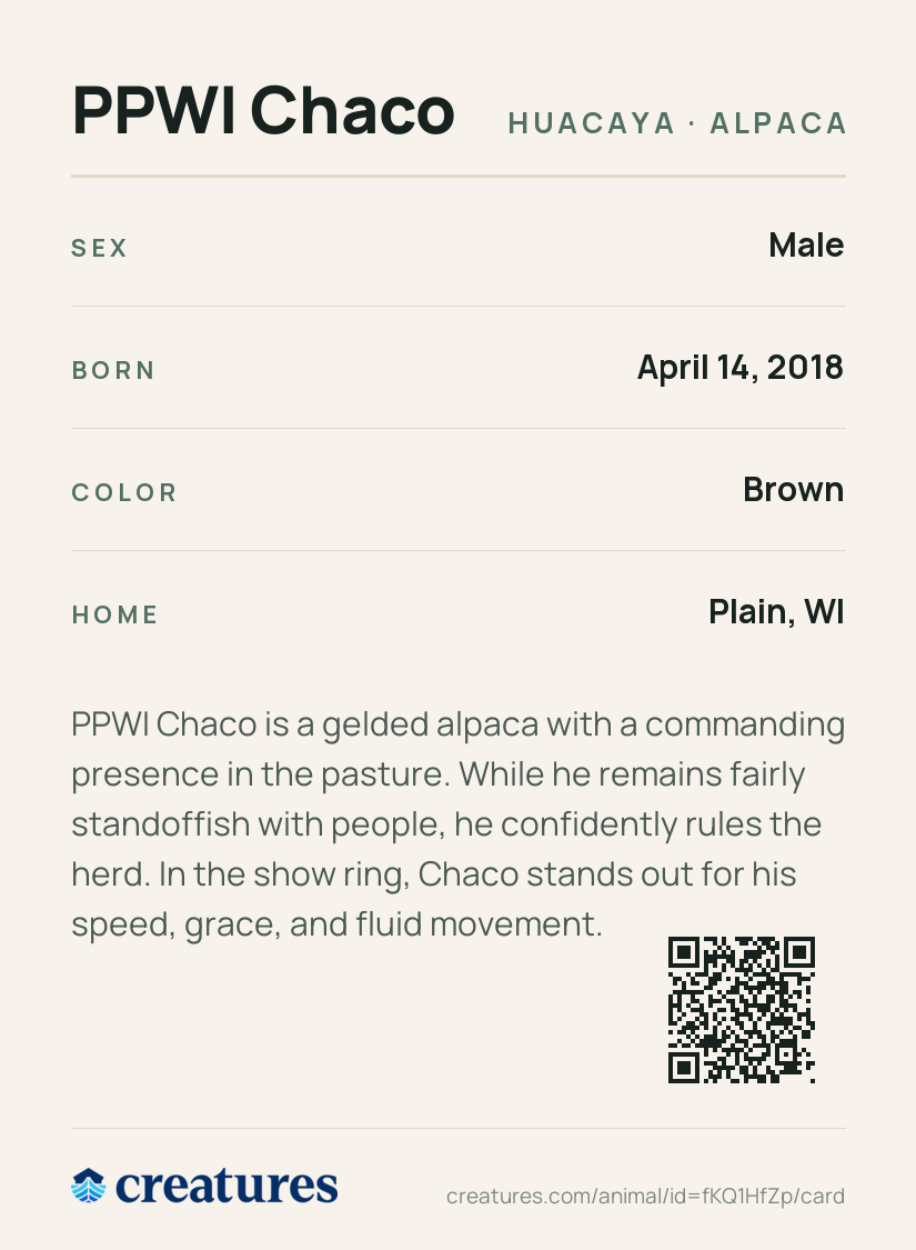 PPWI Chaco Creature Card back