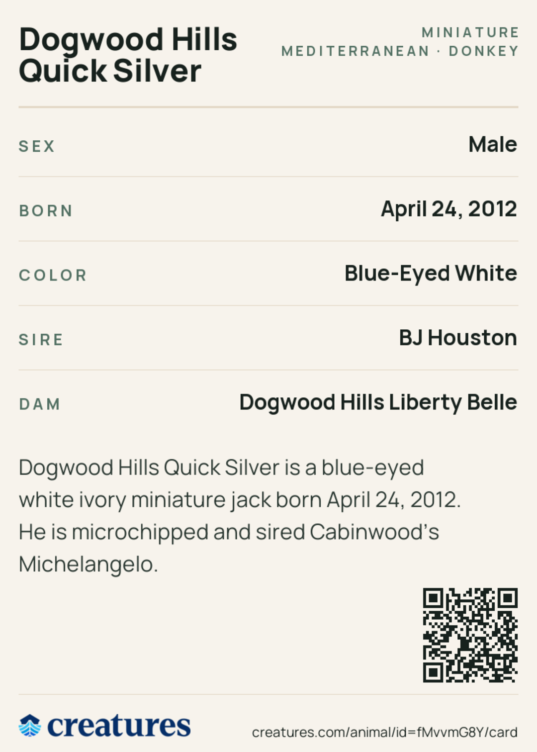 Dogwood Hills Quick Silver Creature Card back