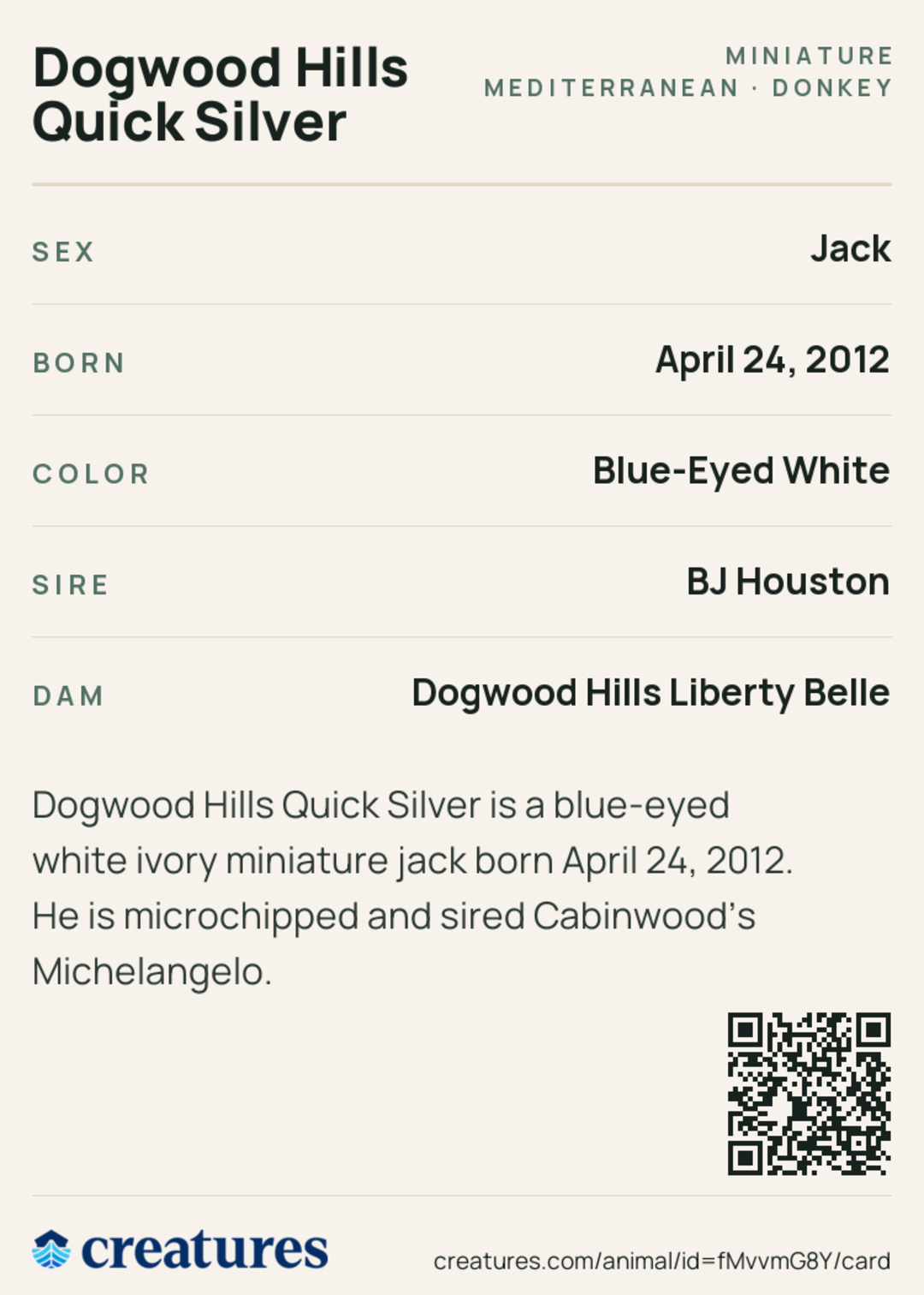 Dogwood Hills Quick Silver Creature Card back