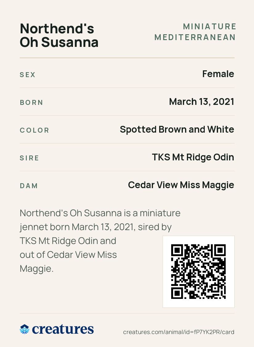 Northend's Oh Susanna Creature Card back