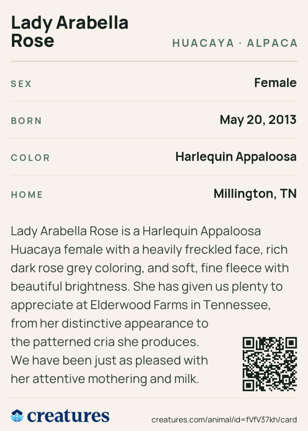 Lady Arabella Rose Creature Card back