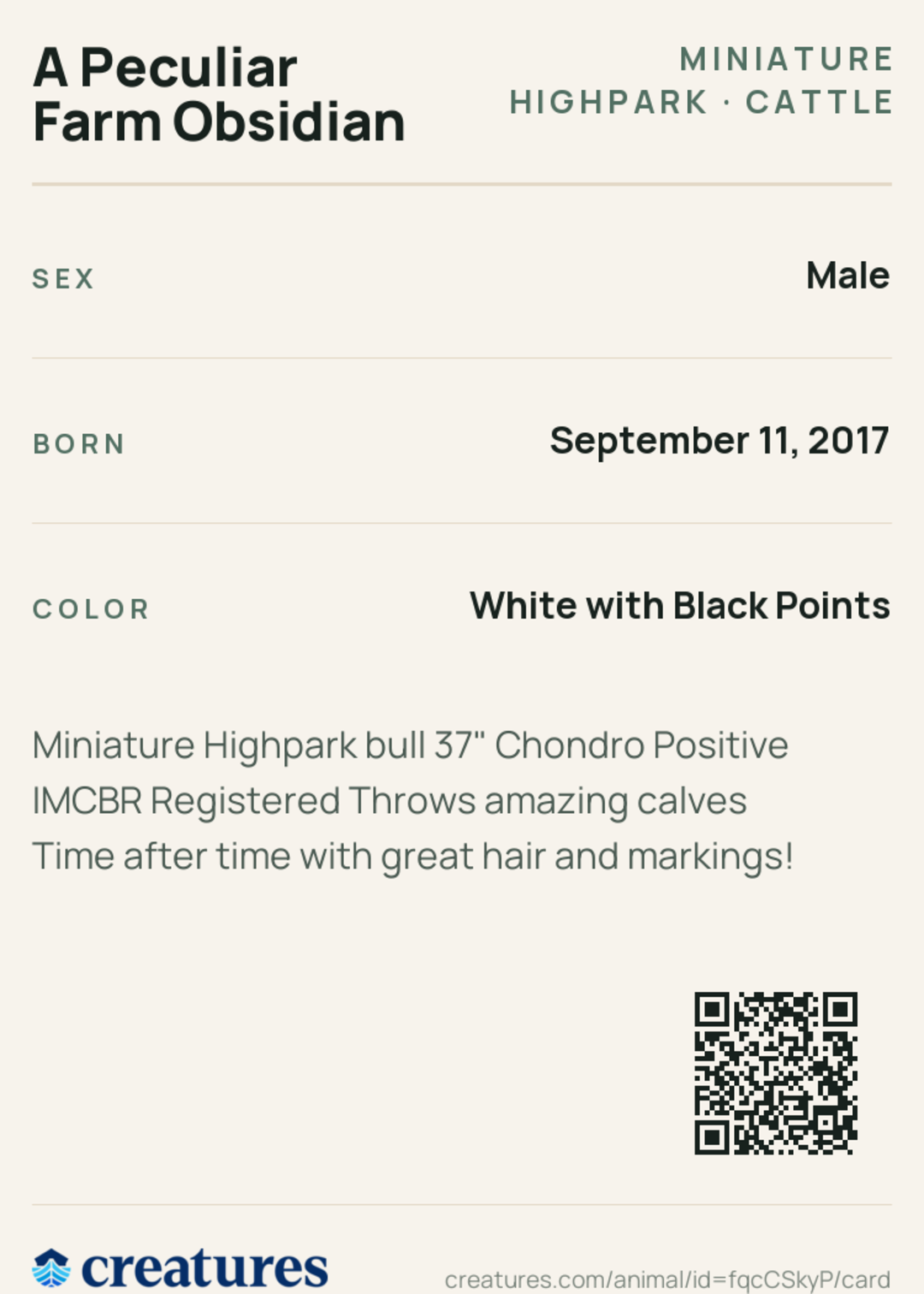 A Peculiar Farm Obsidian Creature Card back