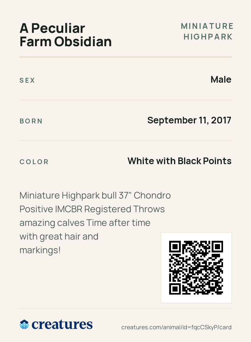 A Peculiar Farm Obsidian Creature Card back