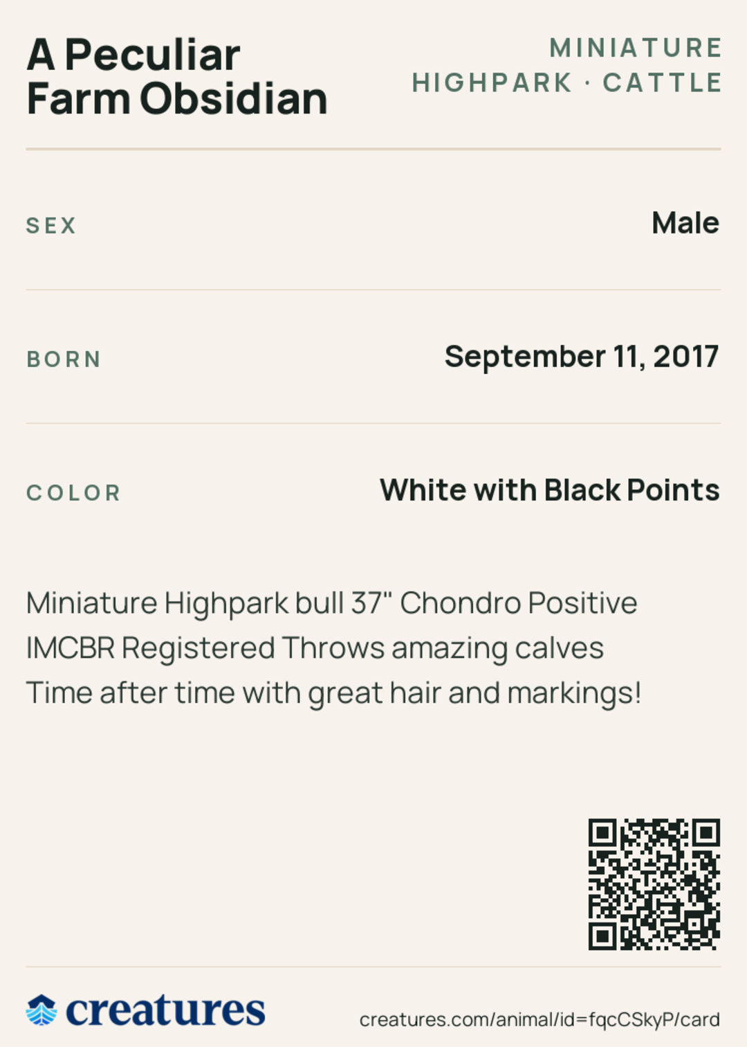 A Peculiar Farm Obsidian Creature Card back
