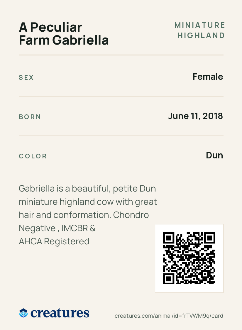 A Peculiar Farm Gabriella Creature Card back