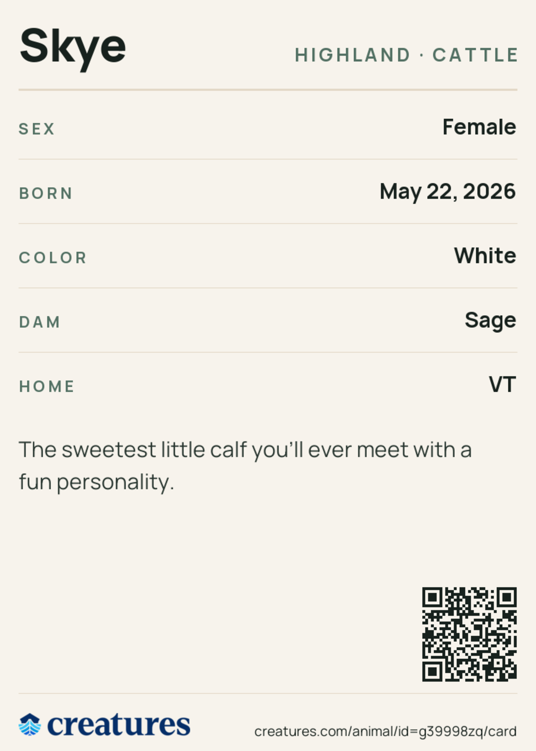 Skye Creature Card back