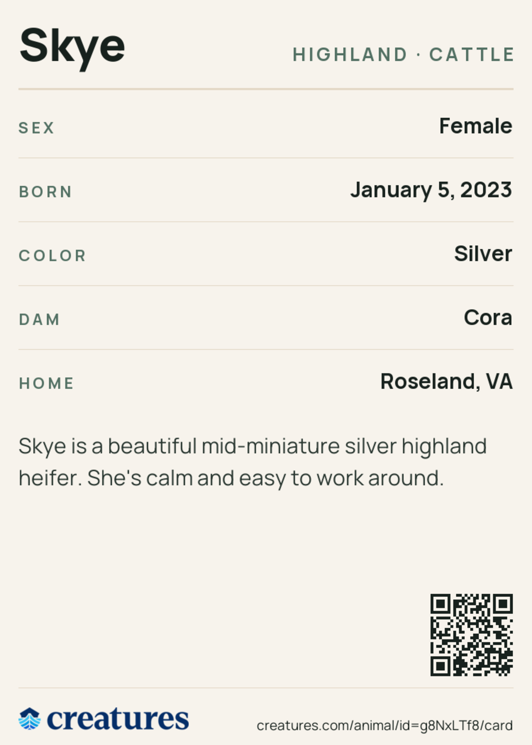 Skye Creature Card back