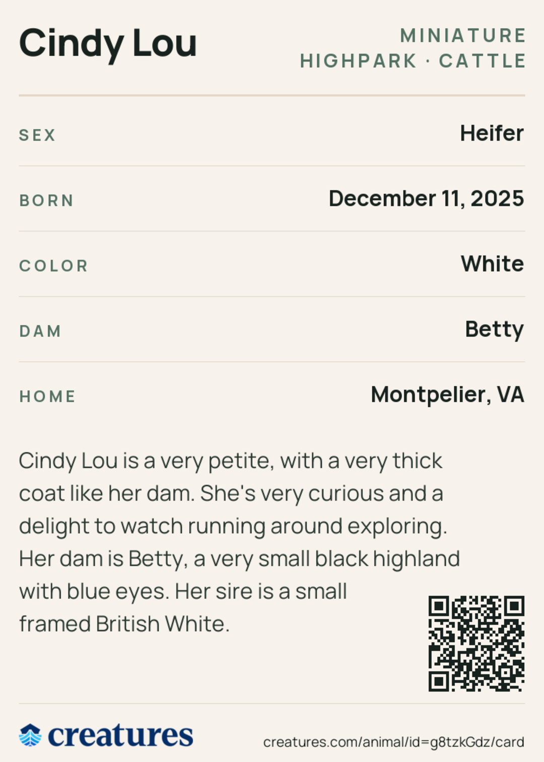 Cindy Lou Creature Card back