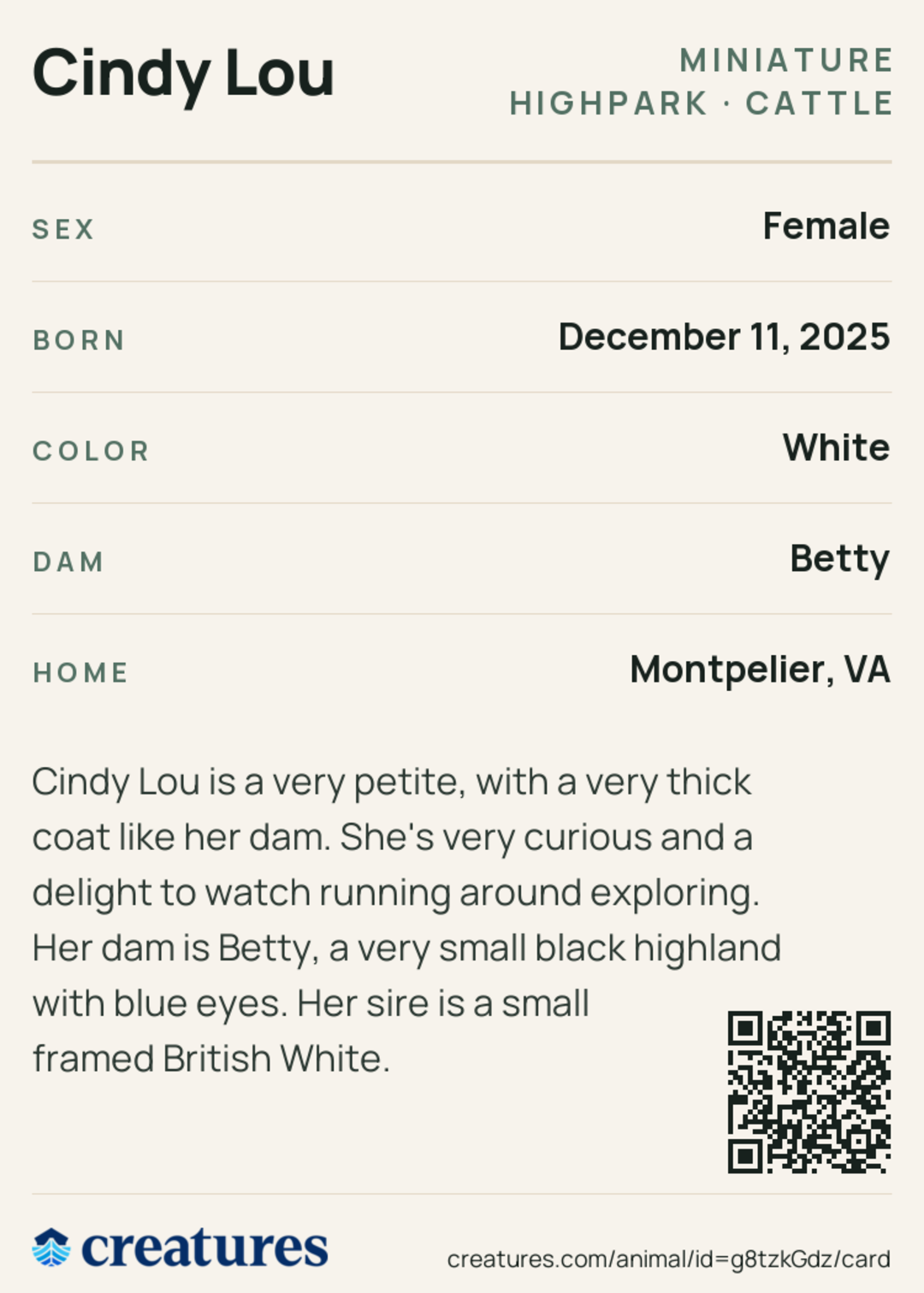 Cindy Lou Creature Card back