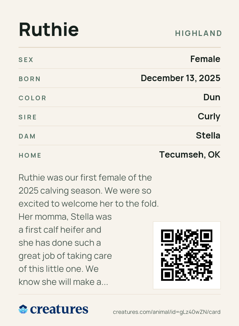 Ruthie Creature Card back