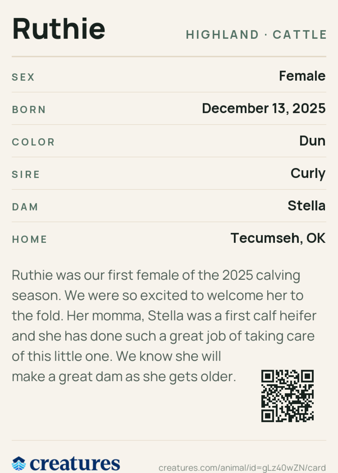 Ruthie Creature Card back