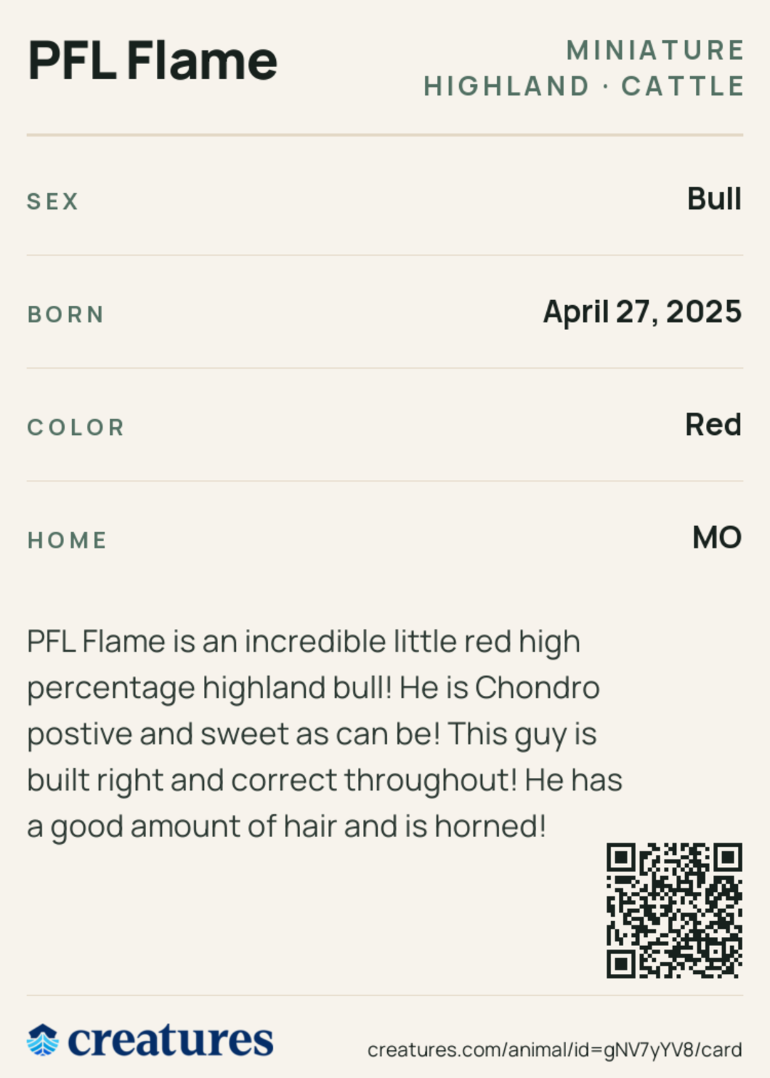 PFL Flame Creature Card back