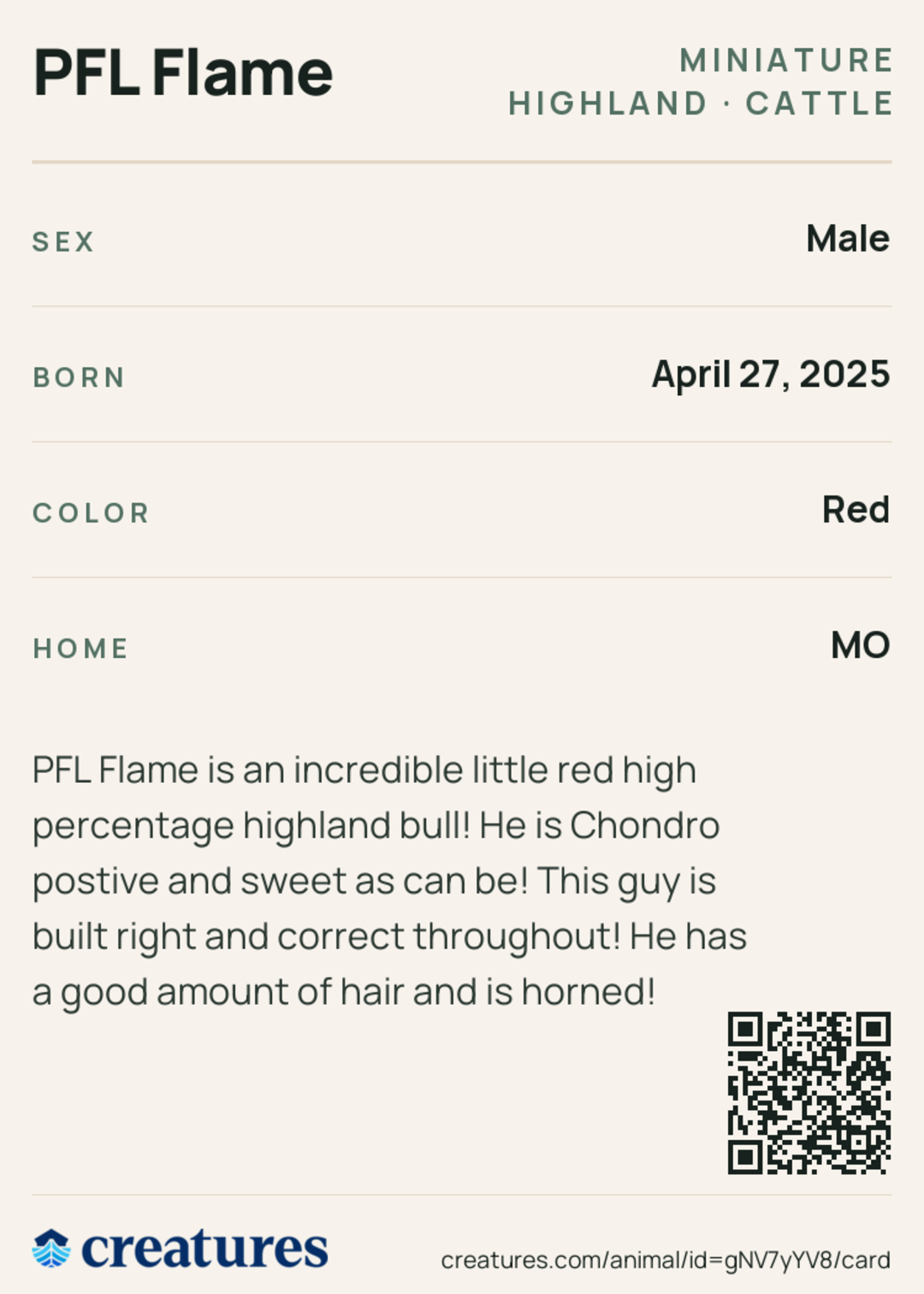 PFL Flame Creature Card back