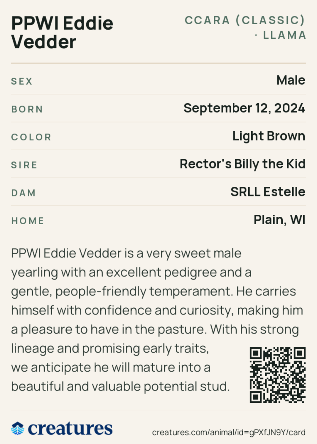 PPWI Eddie Vedder Creature Card back