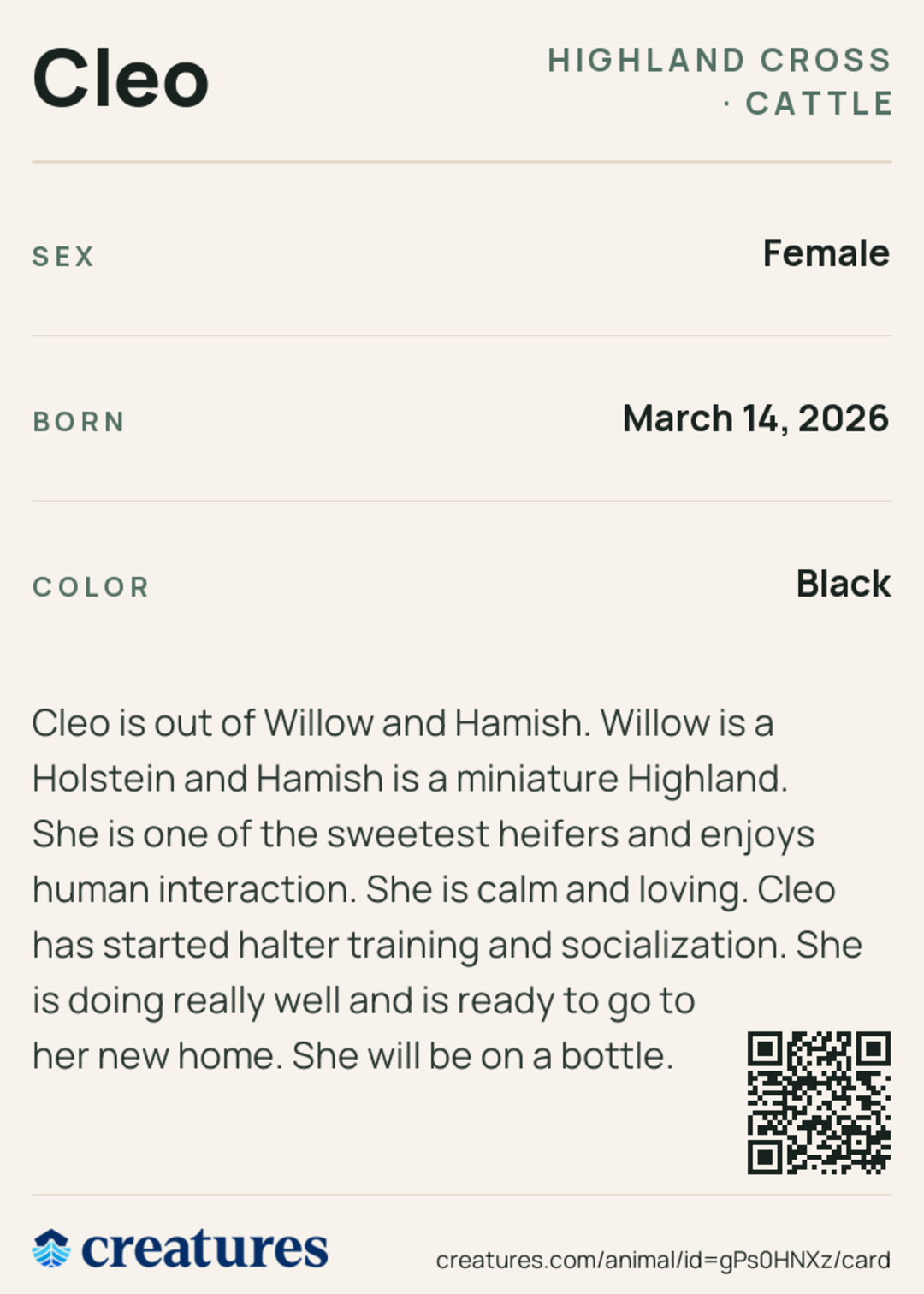Cleo Creature Card back
