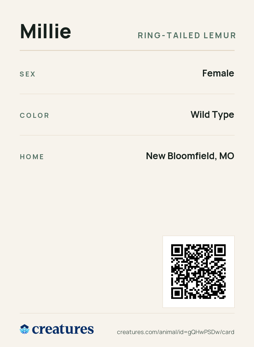 Millie Creature Card back
