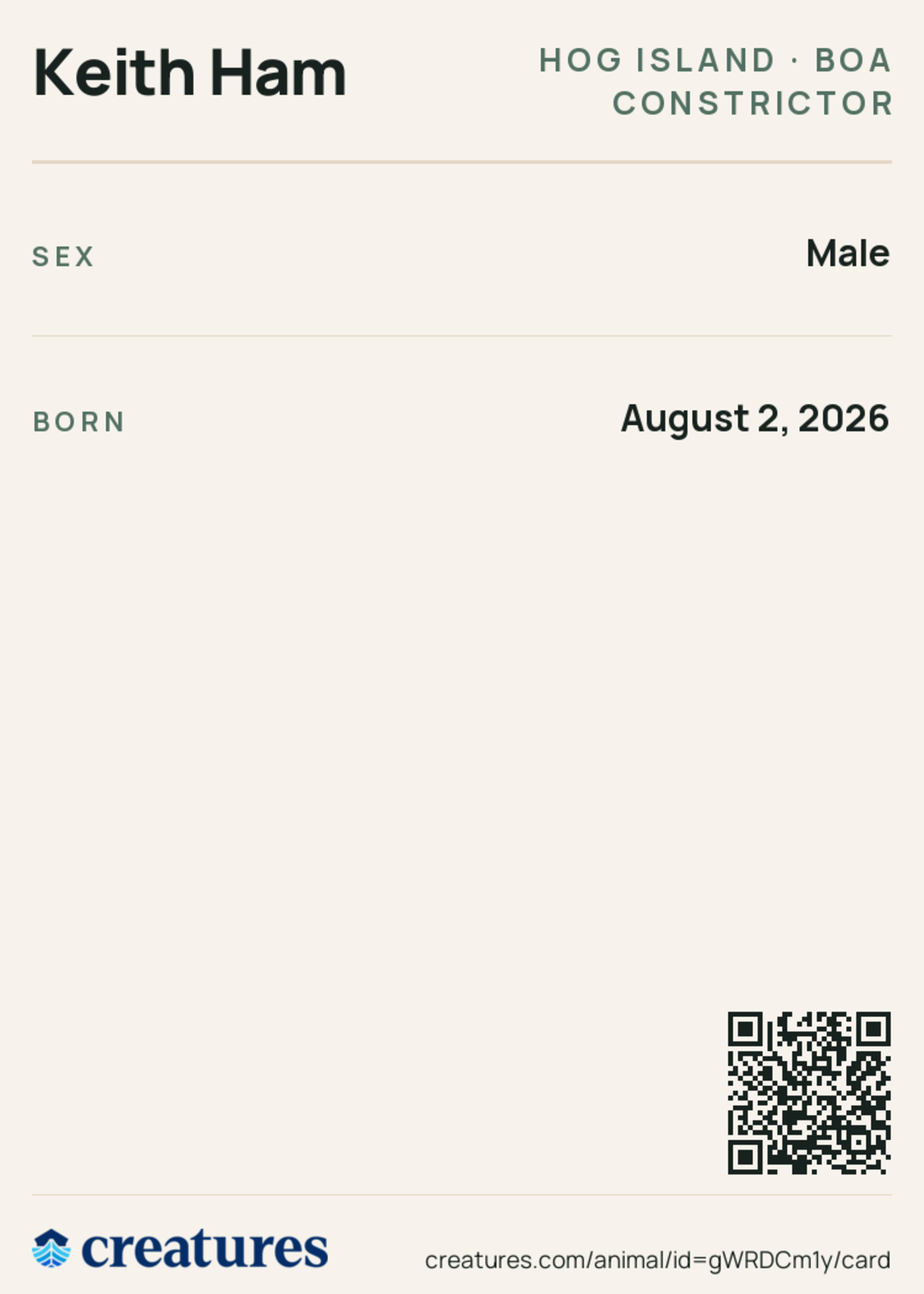 Keith Ham Creature Card back