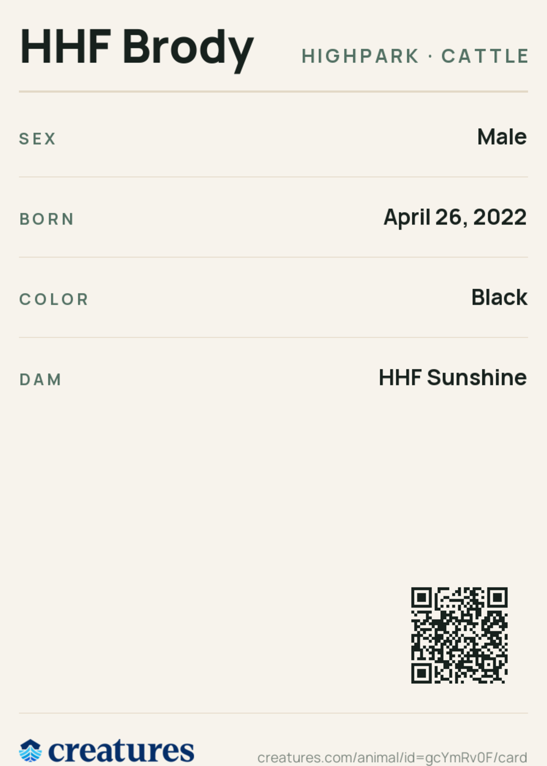 HHF Brody Creature Card back