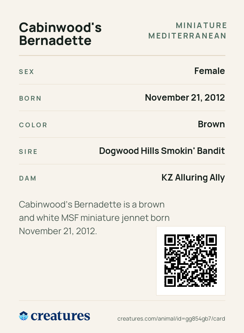 Cabinwood's Bernadette Creature Card back