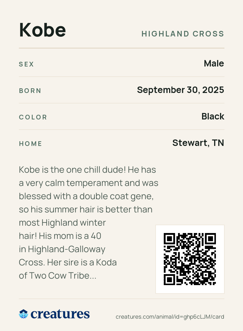Kobe Creature Card back
