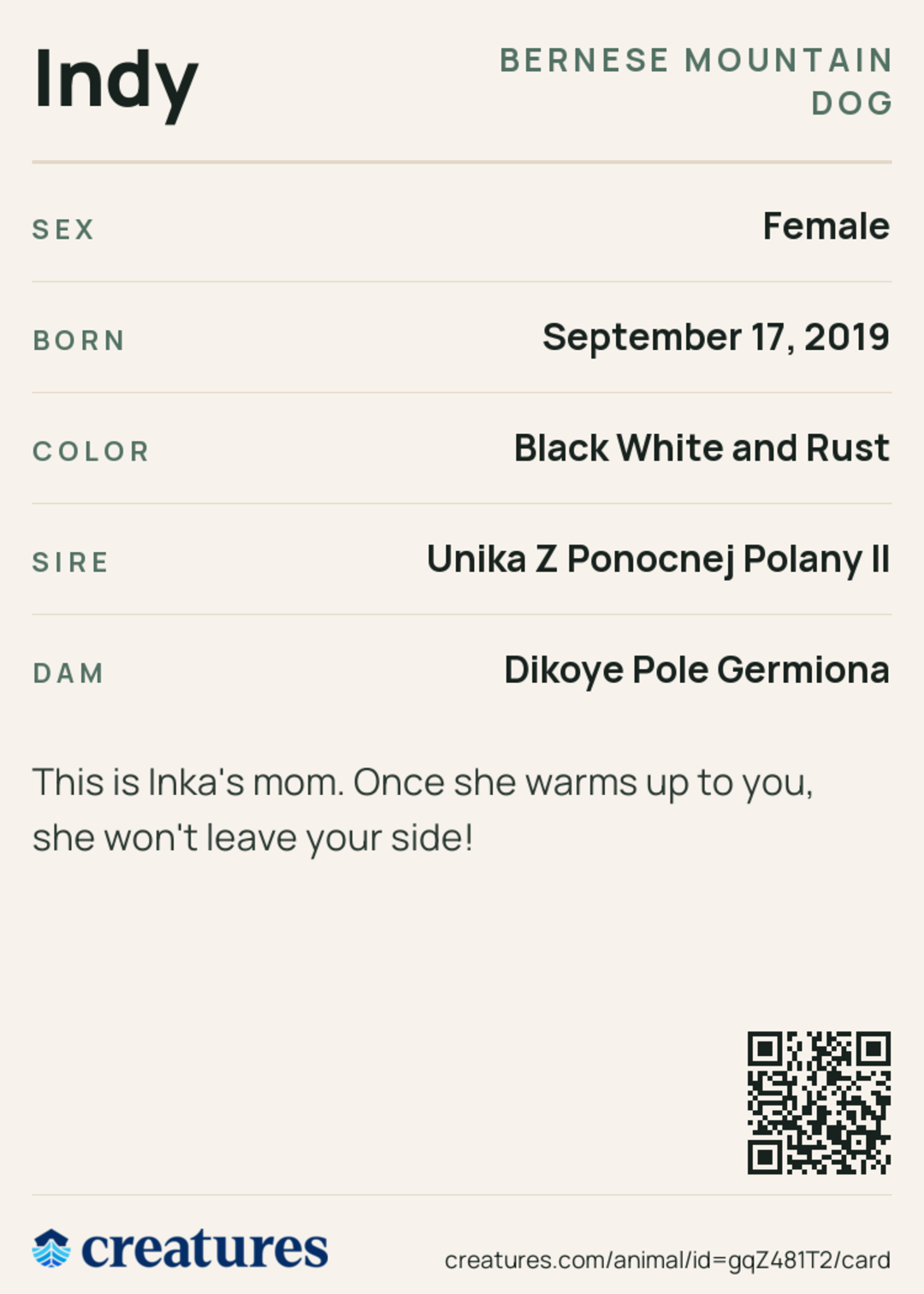 Indy Creature Card back