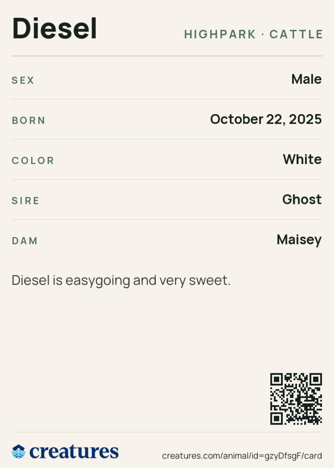 Diesel Creature Card back