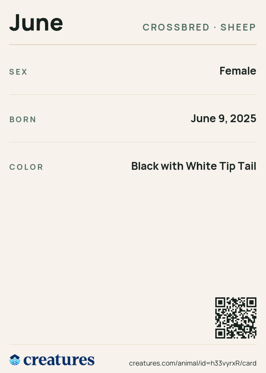 June Creature Card back