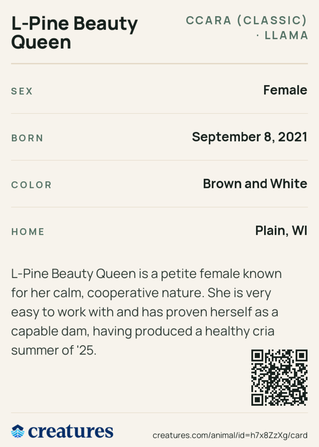L-Pine Beauty Queen Creature Card back